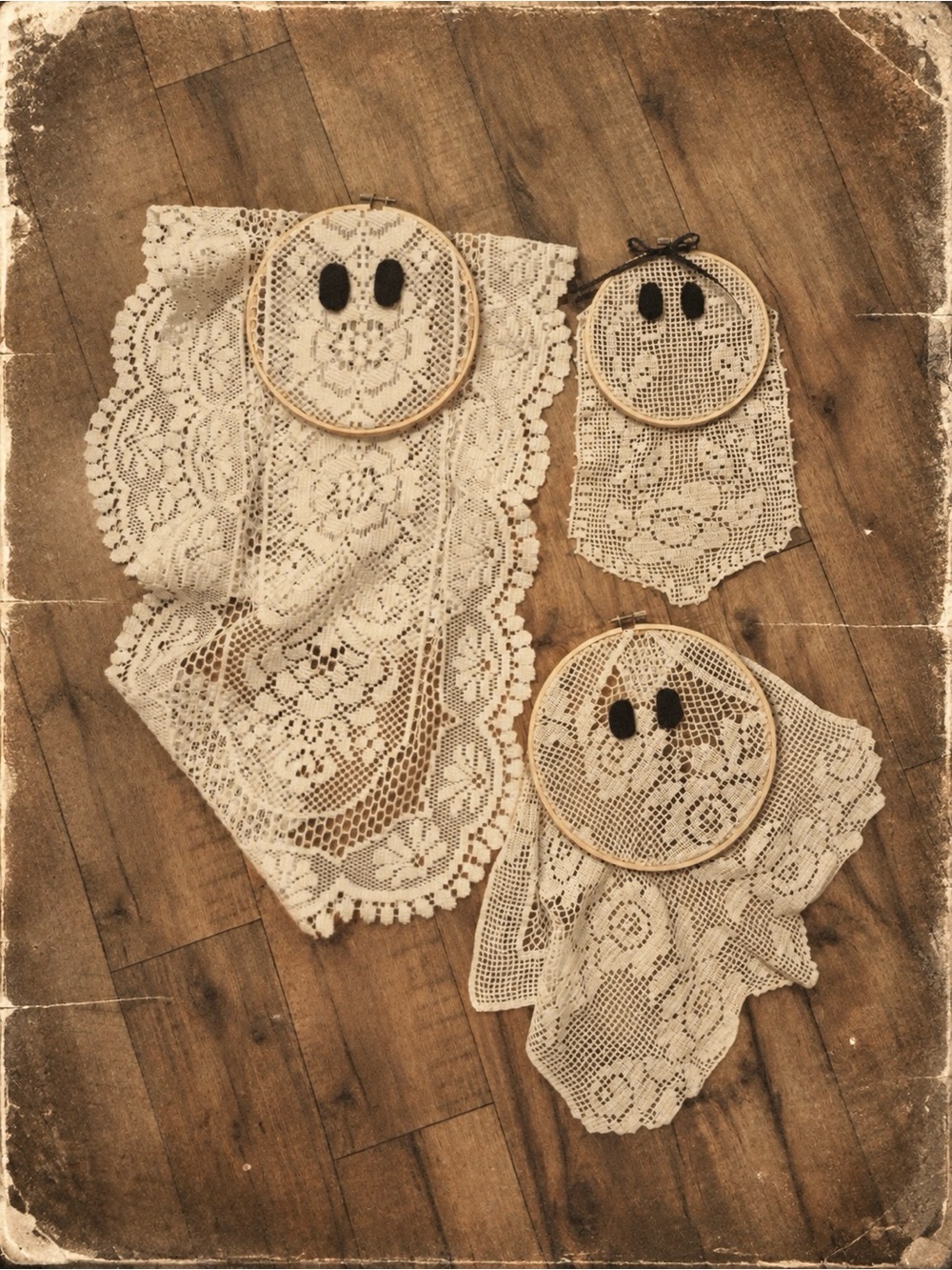 Handmade Cream Lace Wall Hanging Trio with Embroidery Hoops